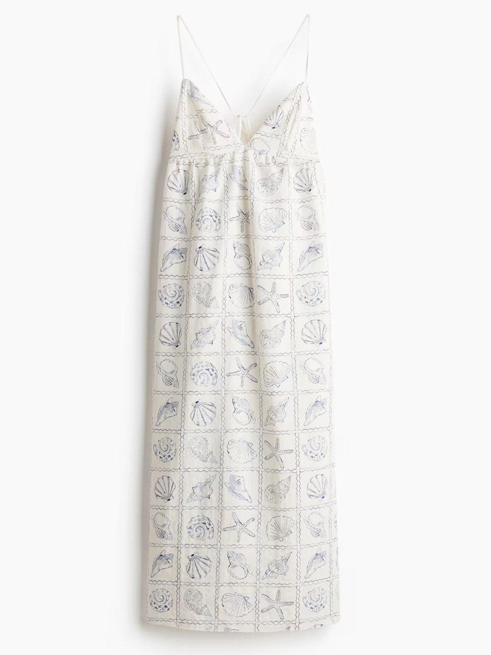 NEVER worn- H&M Ivory Midi Slip Dress with Blue Shell Print